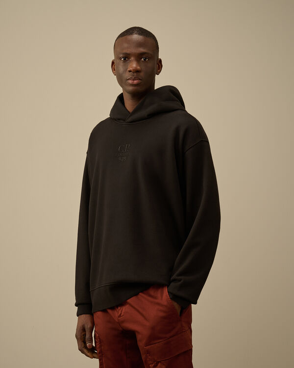 C.p. Company Cotton Diagonal Fleece Hooded Sweatshirt BLACK
