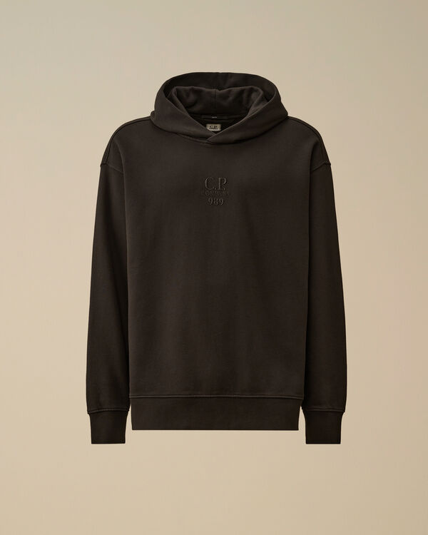 c.p. company Cotton Diagonal Fleece Hooded Sweatshirt BLACK