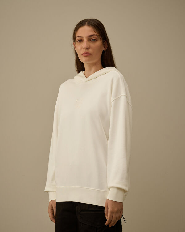 C.p. Company Cotton Diagonal Fleece Hooded Sweatshirt GAUZE WHITE