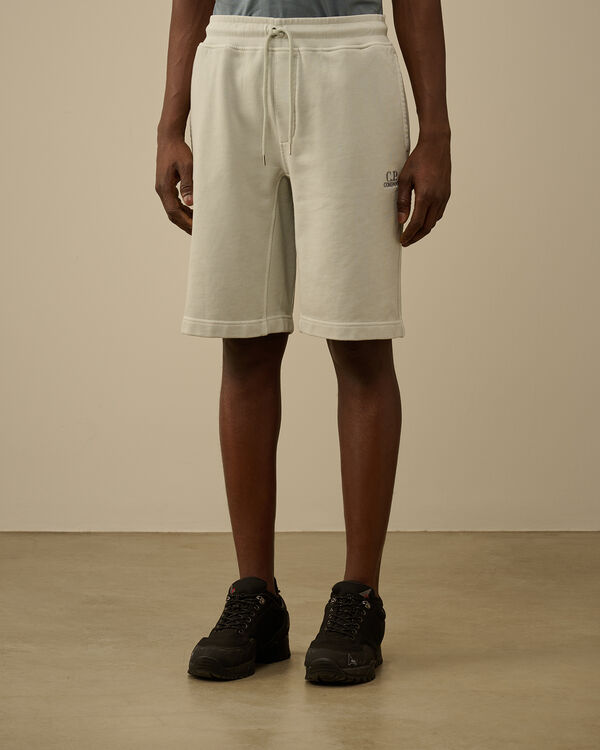 C.p. Company Cotton Diagonal Fleece Logo Shorts BLUE FOX - GREY
