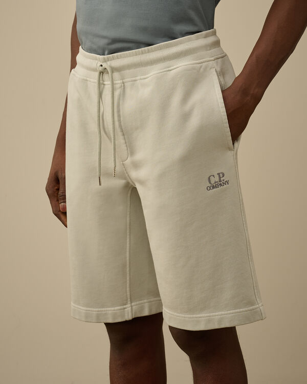 C.p. Company Cotton Diagonal Fleece Logo Shorts BLUE FOX - GREY