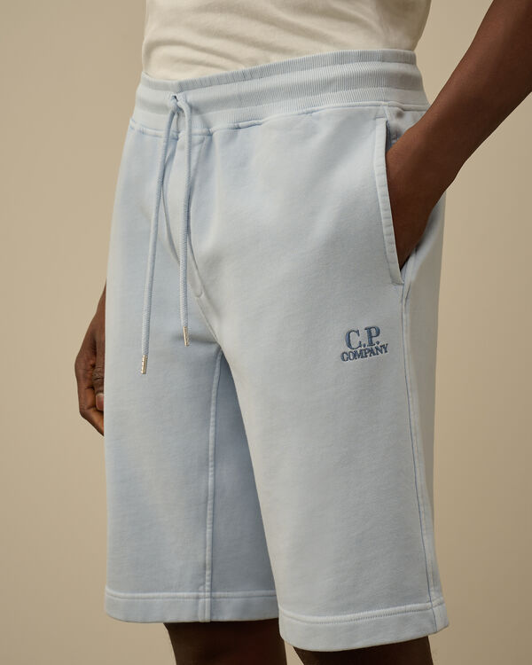 C.p. Company Cotton Diagonal Fleece Logo Shorts CERULEAN - LIGHT-BLUE