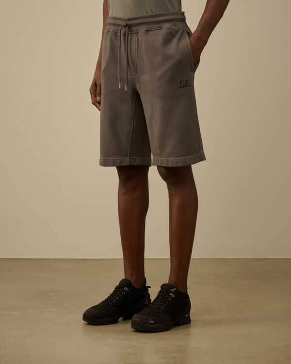 C.p. Company Cotton Diagonal Fleece Logo Shorts SMOKED PEARL - GREY