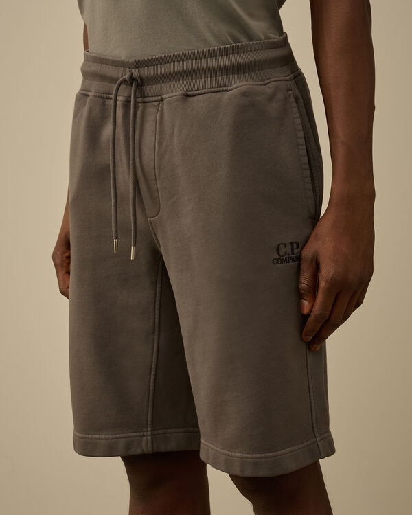 C.p. Company Cotton Diagonal Fleece Logo Shorts SMOKED PEARL - GREY