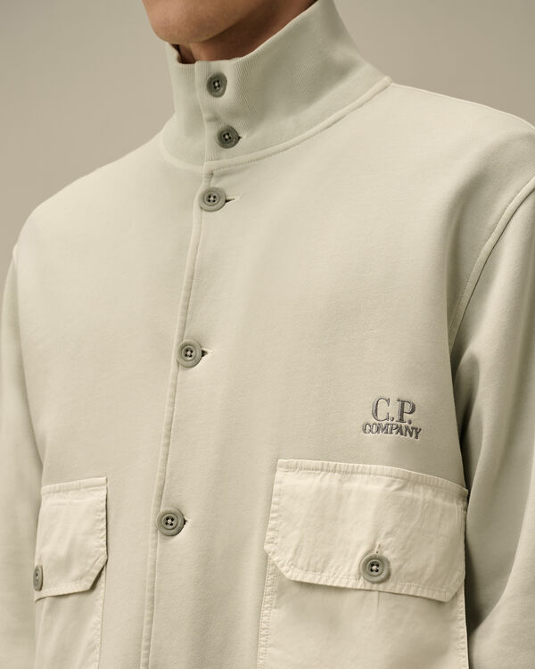 C.p. Company Cotton Diagonal Fleece Resist Dyed Button Sweatshirt BLUE FOX - GREY