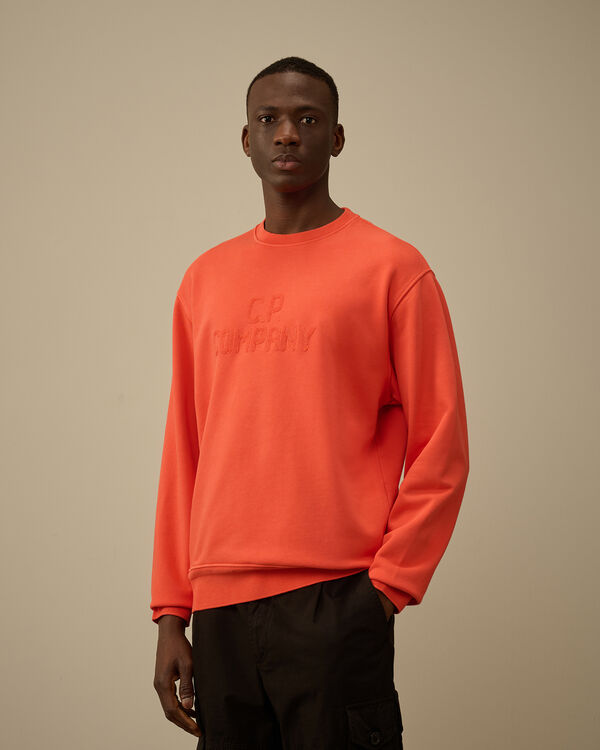 C.p. Company Cotton Diagonal Fleece Resist Dyed Crewneck Embroidery Sweatshirt POINCIANA - ORANGE
