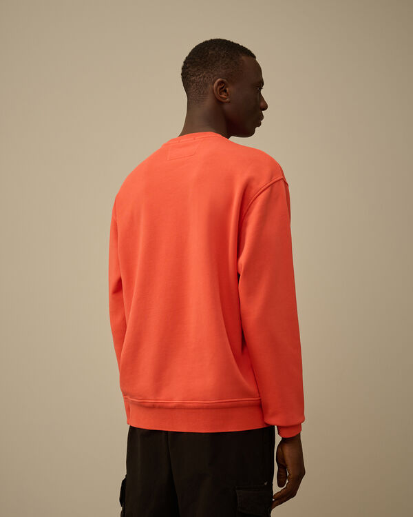 C.p. Company Cotton Diagonal Fleece Resist Dyed Crewneck Embroidery Sweatshirt POINCIANA - ORANGE