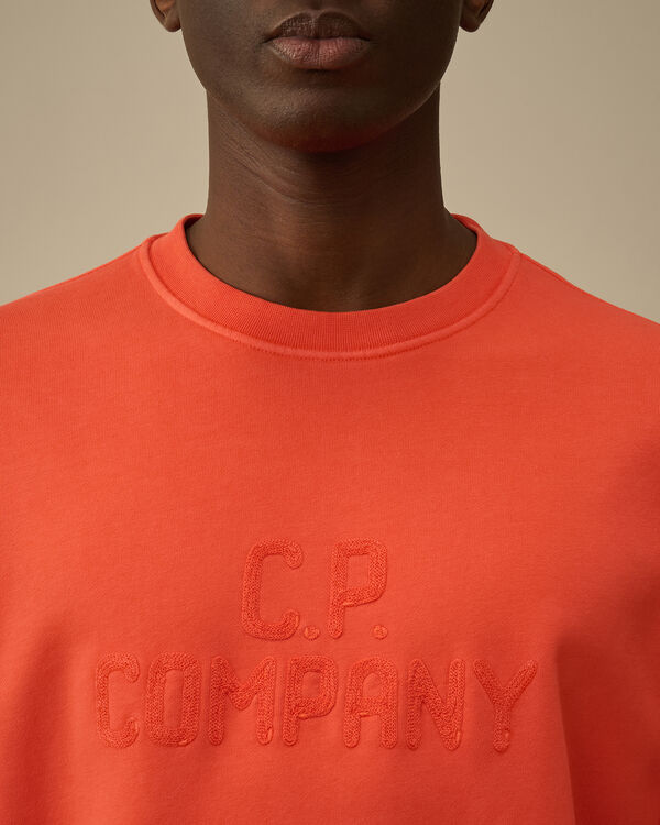 C.p. Company Cotton Diagonal Fleece Resist Dyed Crewneck Embroidery Sweatshirt POINCIANA - ORANGE