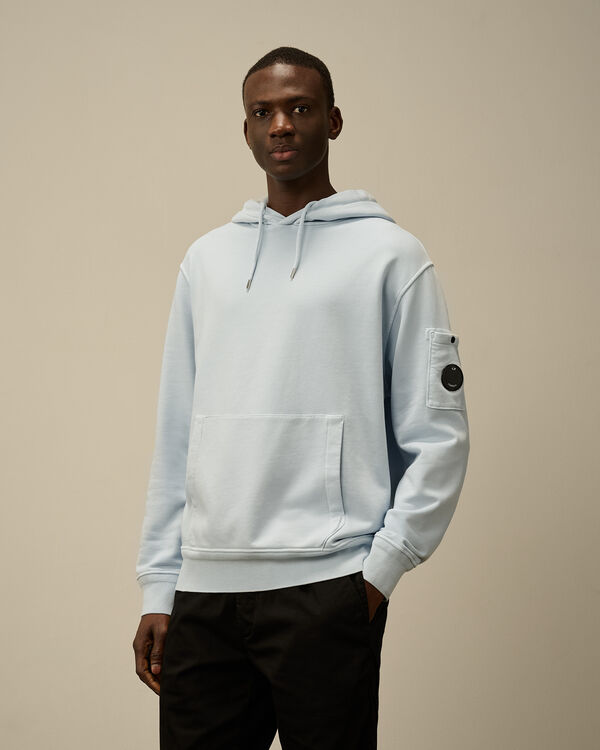 C.p. Company Cotton Diagonal Fleece Resist Dyed Hooded Lens Sweatshirt CERULEAN - LIGHT-BLUE