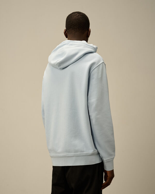 C.p. Company Cotton Diagonal Fleece Resist Dyed Hooded Lens Sweatshirt CERULEAN - LIGHT-BLUE