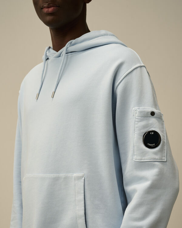C.p. Company Cotton Diagonal Fleece Resist Dyed Hooded Lens Sweatshirt CERULEAN - LIGHT-BLUE