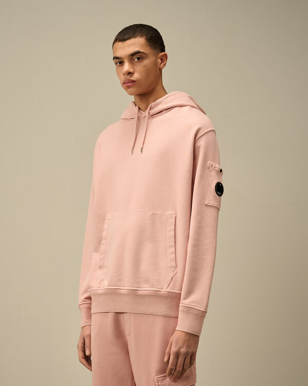 C.p. Company Cotton Diagonal Fleece Resist Dyed Hooded Lens Sweatshirt MISTY ROSE - PINK