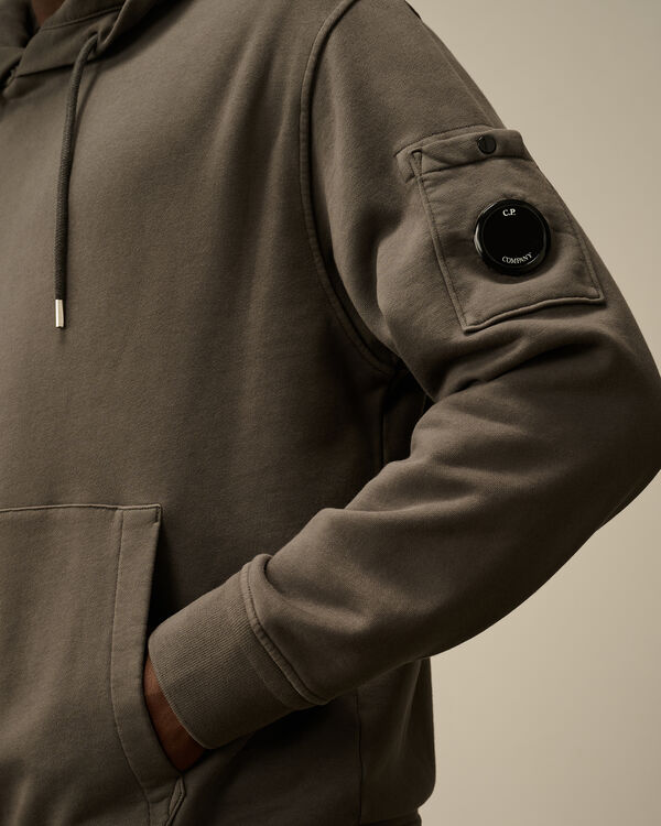 C.p. Company Cotton Diagonal Fleece Resist Dyed Hooded Lens Sweatshirt SMOKED PEARL - GREY