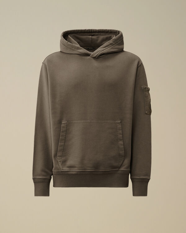 c.p. company Cotton Diagonal Fleece Resist Dyed Hooded Lens Sweatshirt SMOKED PEARL - GREY