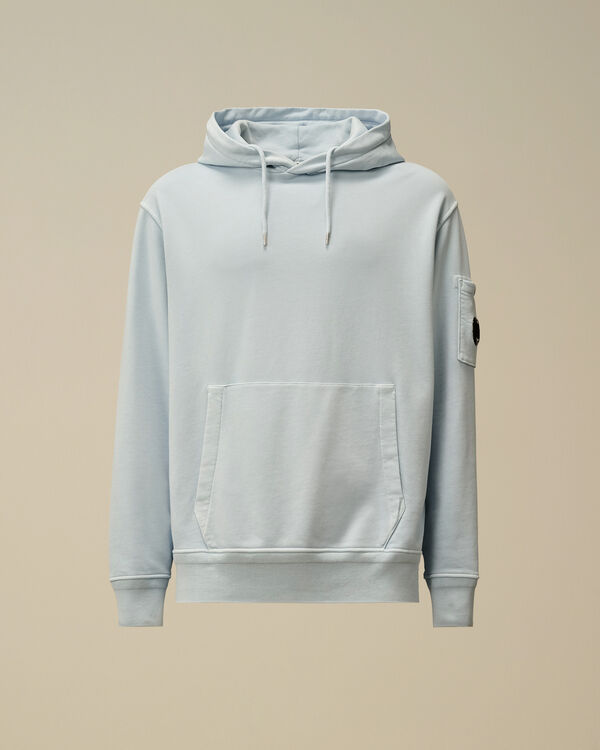 c.p. company Cotton Diagonal Fleece Resist Dyed Hooded Lens Sweatshirt CERULEAN - LIGHT-BLUE