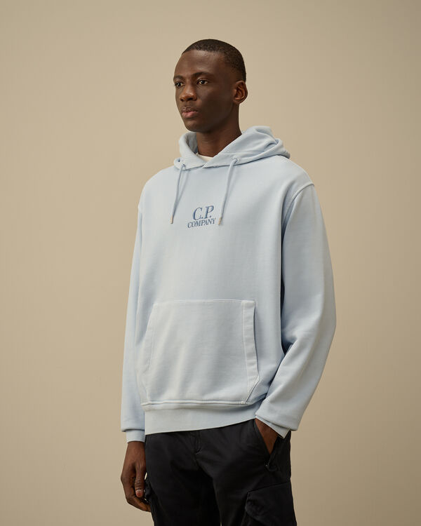 C.p. Company Cotton Diagonal Fleece Resist Dyed Hooded Logo Sweatshirt CERULEAN - LIGHT-BLUE