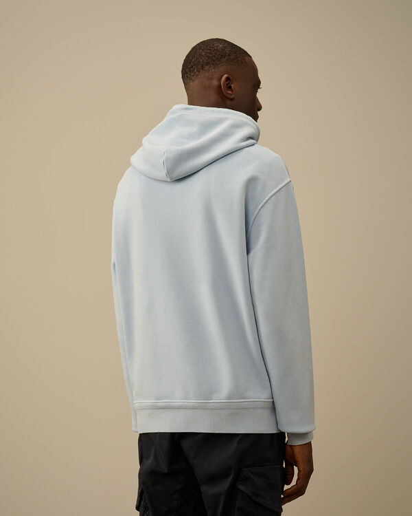 C.p. Company Cotton Diagonal Fleece Resist Dyed Hooded Logo Sweatshirt CERULEAN - LIGHT-BLUE