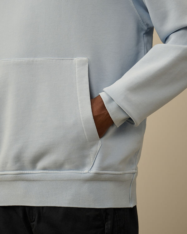 C.p. Company Cotton Diagonal Fleece Resist Dyed Hooded Logo Sweatshirt CERULEAN - LIGHT-BLUE