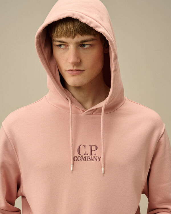 C.p. Company Cotton Diagonal Fleece Resist Dyed Hooded Logo Sweatshirt MISTY ROSE - PINK