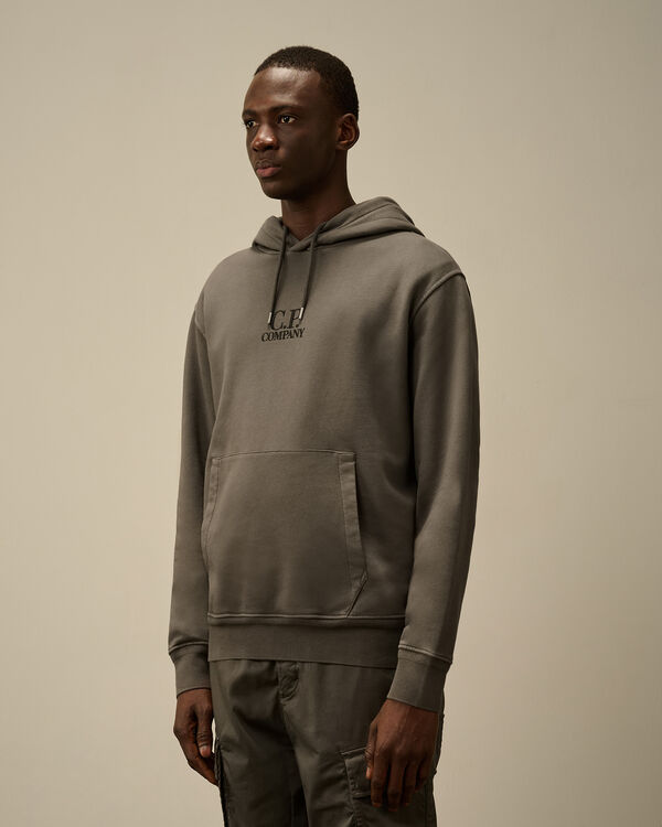 C.p. Company Cotton Diagonal Fleece Resist Dyed Hooded Logo Sweatshirt SMOKED PEARL - GREY