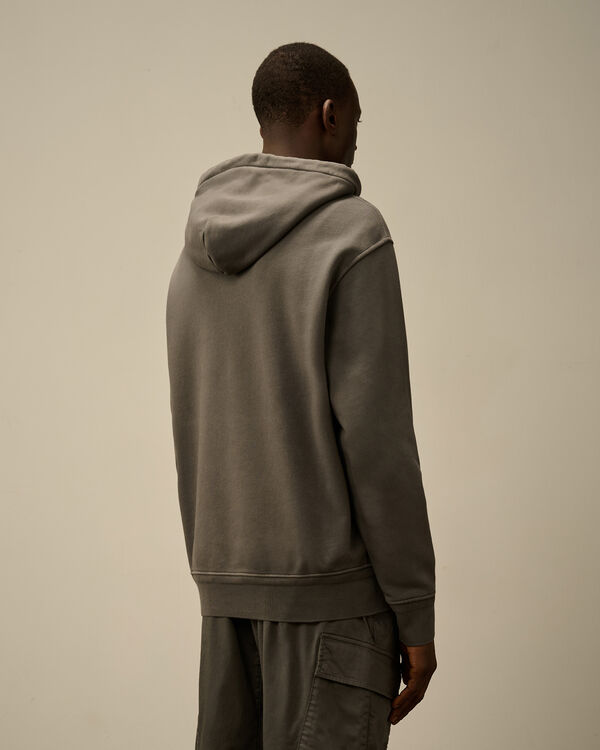 C.p. Company Cotton Diagonal Fleece Resist Dyed Hooded Logo Sweatshirt SMOKED PEARL - GREY