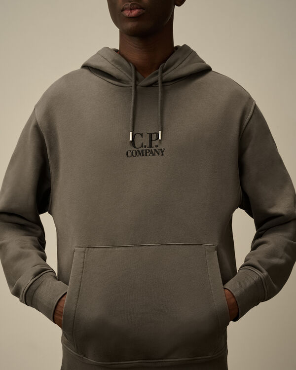 C.p. Company Cotton Diagonal Fleece Resist Dyed Hooded Logo Sweatshirt SMOKED PEARL - GREY