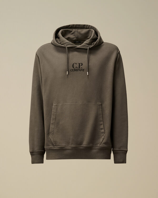 c.p. company Cotton Diagonal Fleece Resist Dyed Hooded Logo Sweatshirt SMOKED PEARL - GREY