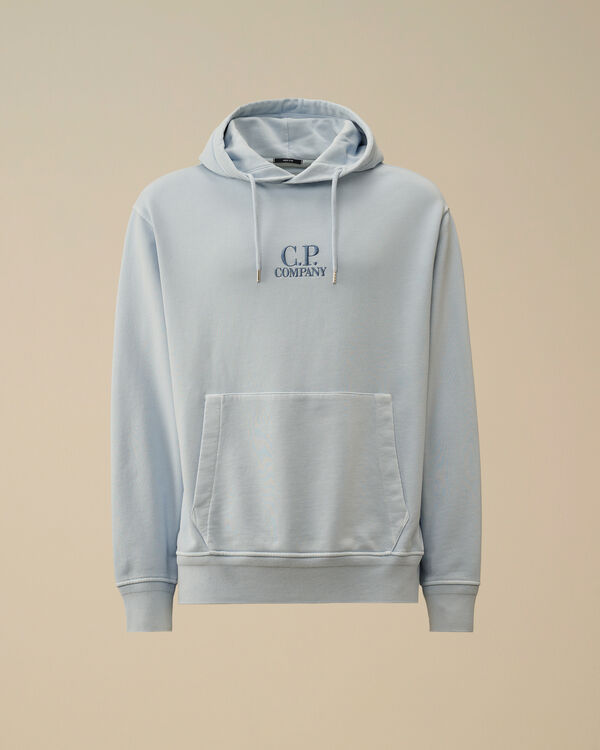 c.p. company Cotton Diagonal Fleece Resist Dyed Hooded Logo Sweatshirt CERULEAN - LIGHT-BLUE