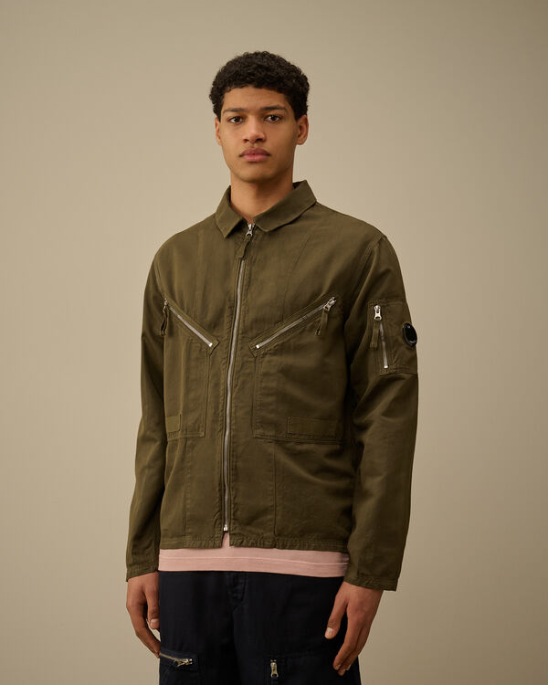 C.p. Company Cotton/Linen Full Zip Overshirt IVY GREEN