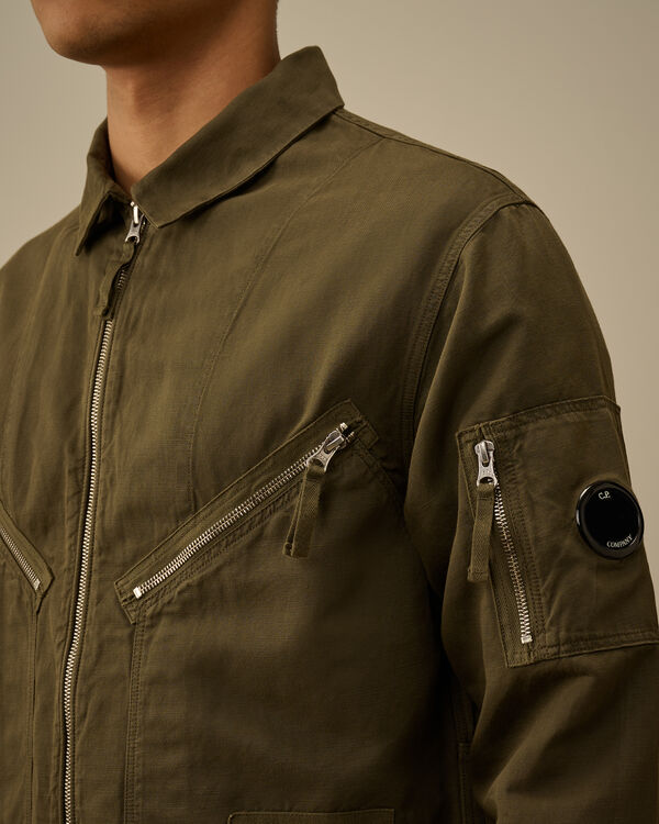 C.p. Company Cotton/Linen Full Zip Overshirt IVY GREEN