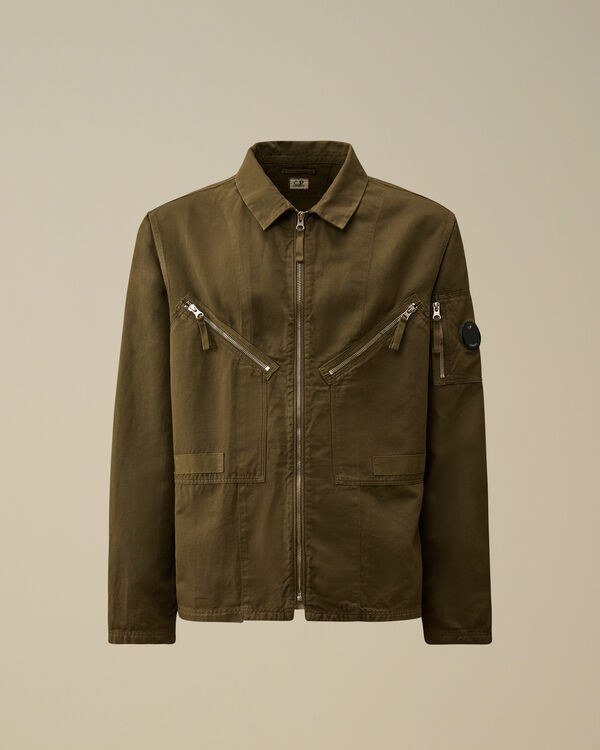 c.p. company Cotton/Linen Full Zip Overshirt IVY GREEN