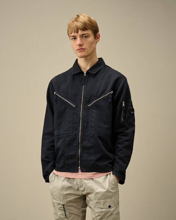 C.p. Company Cotton/Linen Full Zip Overshirt TOTAL ECLIPSE - BLUE