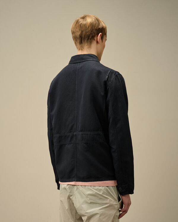 C.p. Company Cotton/Linen Full Zip Overshirt TOTAL ECLIPSE - BLUE