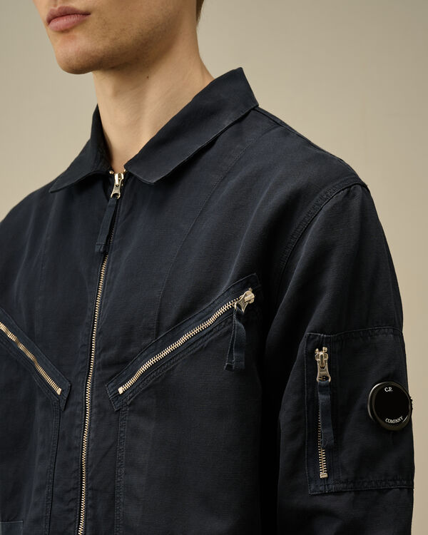 C.p. Company Cotton/Linen Full Zip Overshirt TOTAL ECLIPSE - BLUE