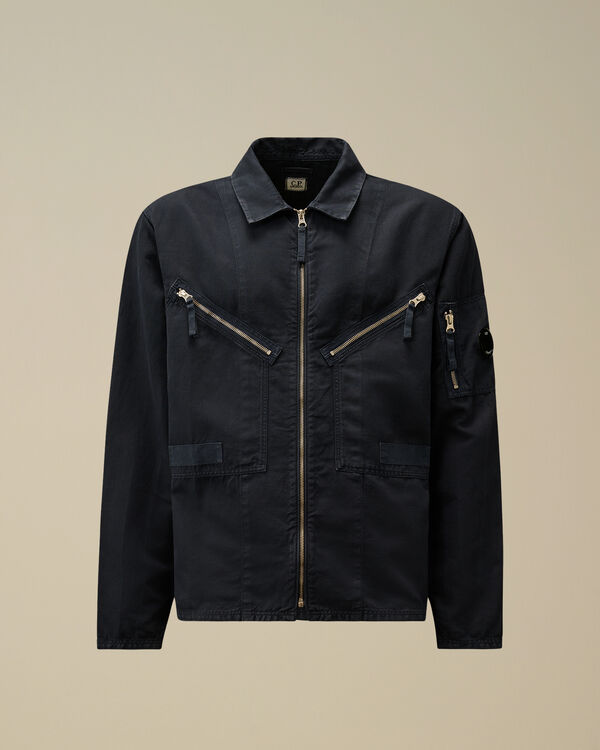 c.p. company Cotton/Linen Full Zip Overshirt TOTAL ECLIPSE - BLUE