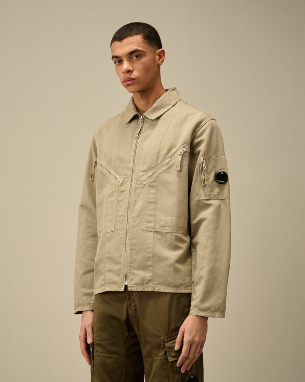 C.p. Company Cotton/Linen Full Zip Overshirt VINTAGE KHAKI - BEIGE
