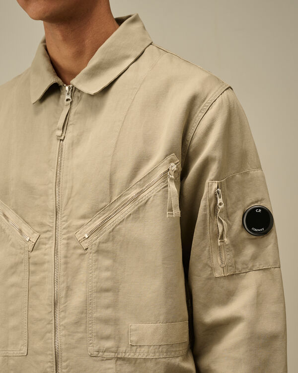 C.p. Company Cotton/Linen Full Zip Overshirt VINTAGE KHAKI - BEIGE