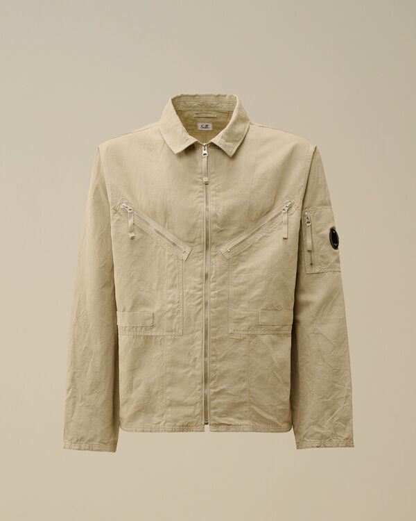 c.p. company Cotton/Linen Full Zip Overshirt VINTAGE KHAKI - BEIGE