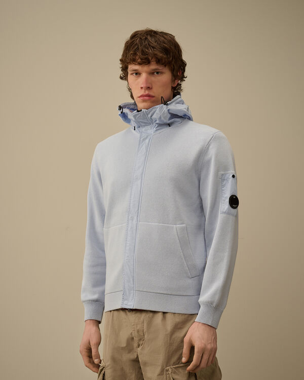 C.p. Company Cotton Mixed Hooded Lens Knit CERULEAN - LIGHT-BLUE