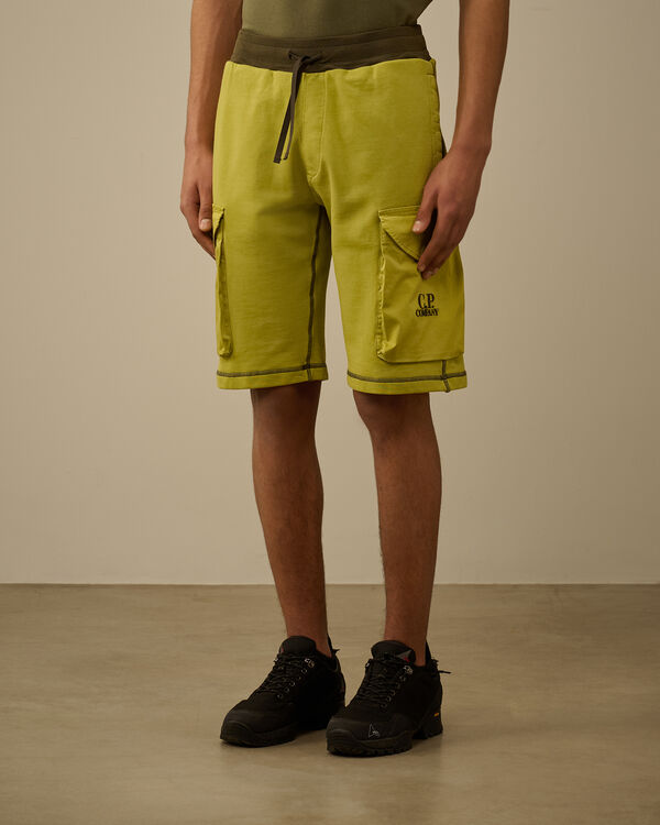 C.p. Company Diagonal Fleece Mixed Cargo Shorts CRESS GREEN - YELLOW