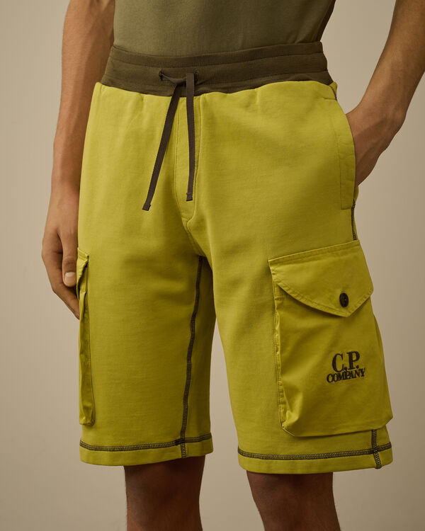C.p. Company Diagonal Fleece Mixed Cargo Shorts CRESS GREEN - YELLOW
