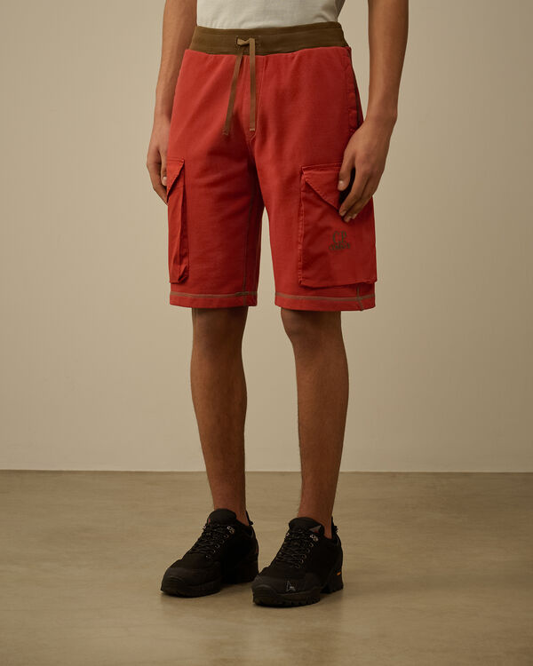 C.p. Company Diagonal Fleece Mixed Cargo Shorts KETCHUP - RED