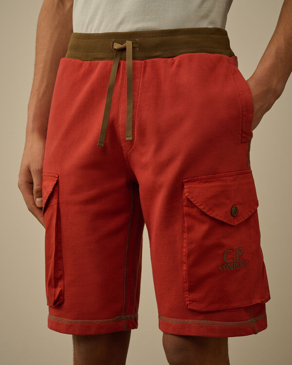 C.p. Company Diagonal Fleece Mixed Cargo Shorts KETCHUP - RED