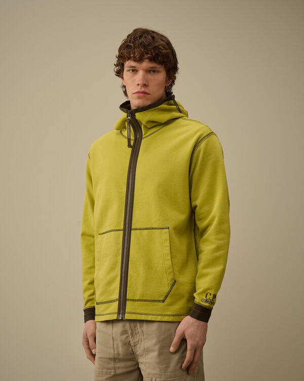 C.p. Company Diagonal Fleece Mixed Hooded Zipped Sweatshirt CRESS GREEN - YELLOW