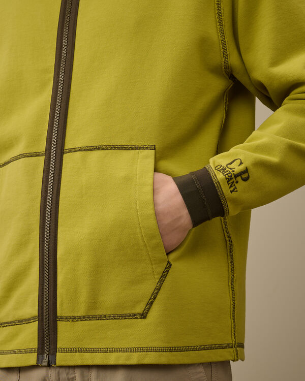 C.p. Company Diagonal Fleece Mixed Hooded Zipped Sweatshirt CRESS GREEN - YELLOW