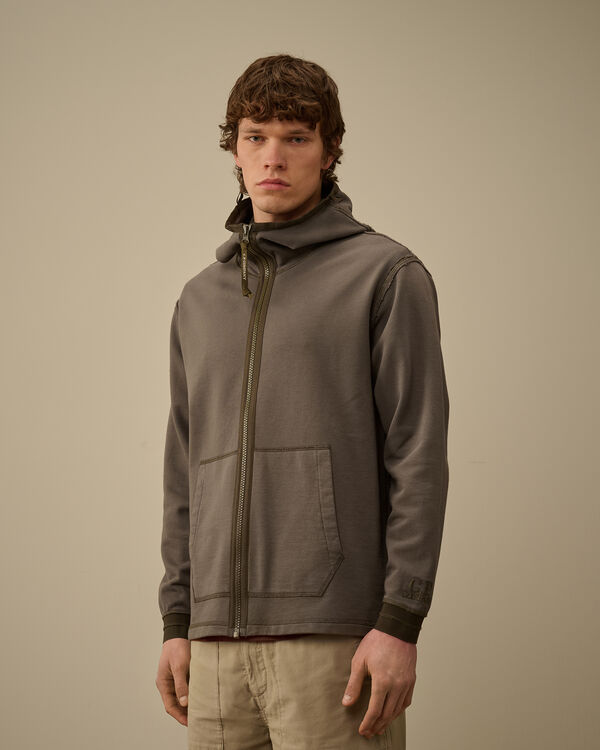 C.p. Company Diagonal Fleece Mixed Hooded Zipped Sweatshirt SMOKED PEARL - GREY