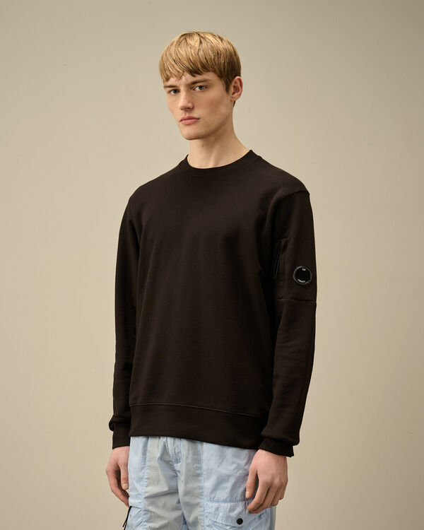 C.p. Company Diagonal Raised Fleece Crewneck Lens Sweatshirt BLACK