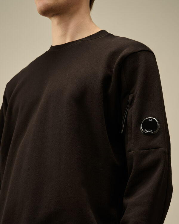 C.p. Company Diagonal Raised Fleece Crewneck Lens Sweatshirt BLACK