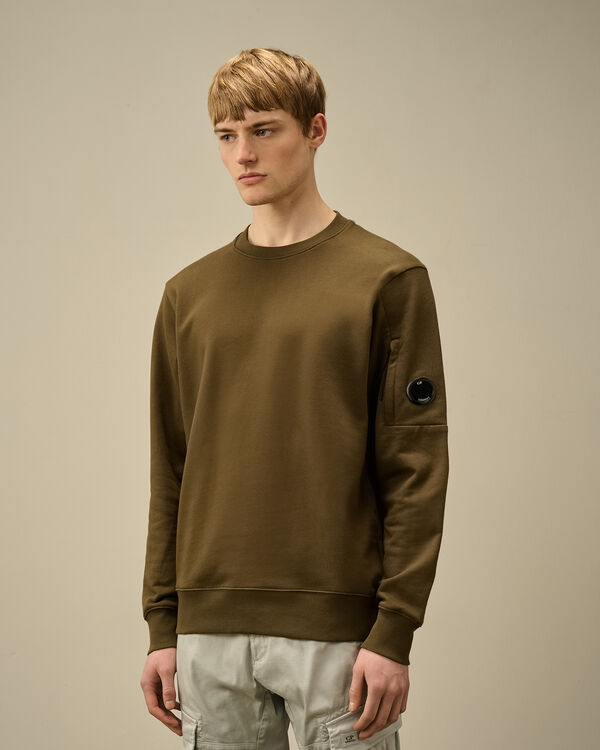 C.p. Company Diagonal Raised Fleece Crewneck Lens Sweatshirt IVY GREEN
