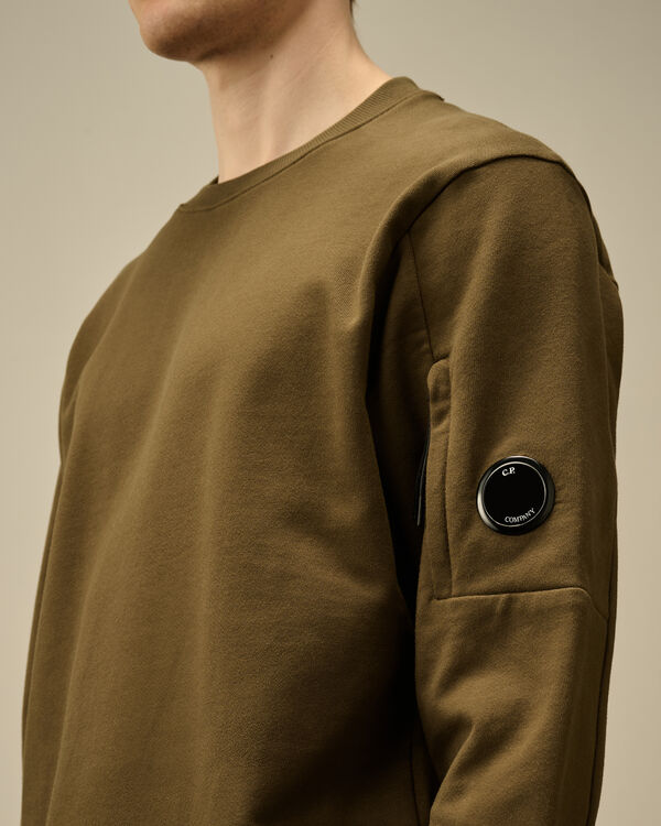 C.p. Company Diagonal Raised Fleece Crewneck Lens Sweatshirt IVY GREEN